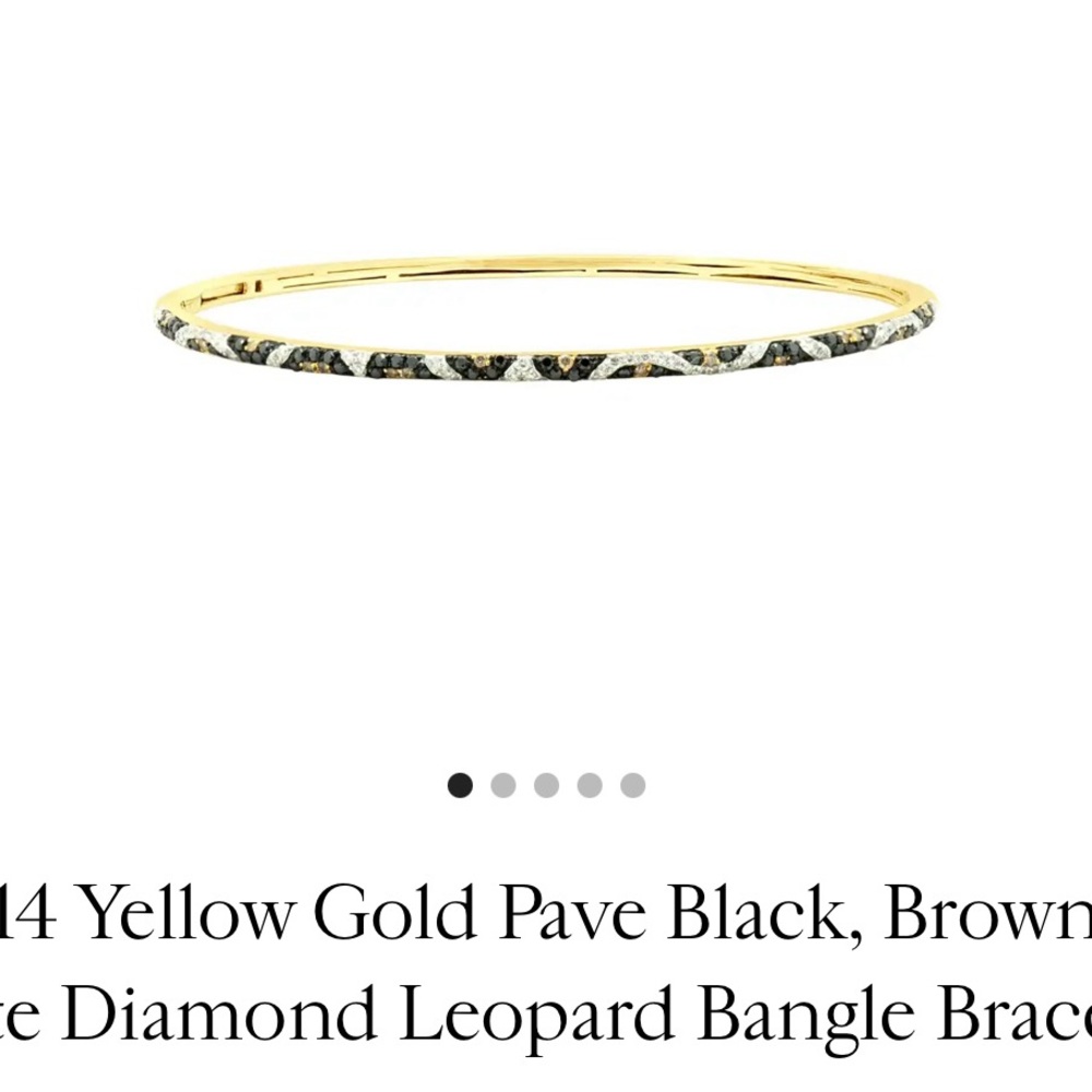 Effy 14 Yellow Gold Pave Black, Brown & White Diamond Leopard Bangle Bracelet - Picture 2 of 6